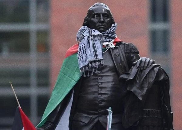 Breaking: Rioting Pro-Hamas Students Tear Down Barricades at George Washington University Just Blocks From White House; Palestinian Flag and Keffiyeh Draped on Statue of Nation’s First President | The Gateway Pundit